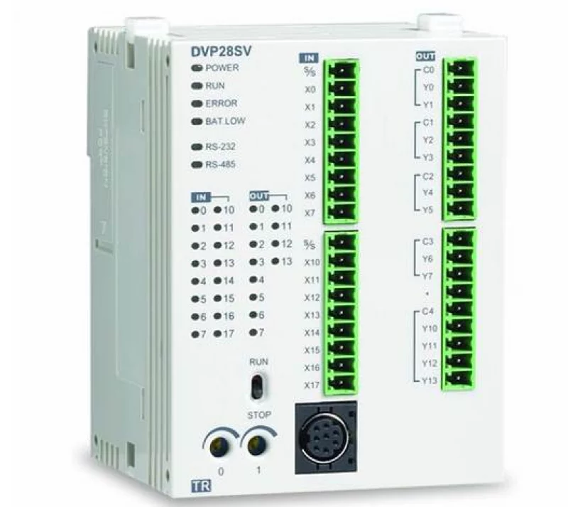DVP28SV11R2 Контроллер: 28 Point, 16DI/12DO, Relay, 24VDC, 2 шины расширения, увеличенная память программы и регистров данных